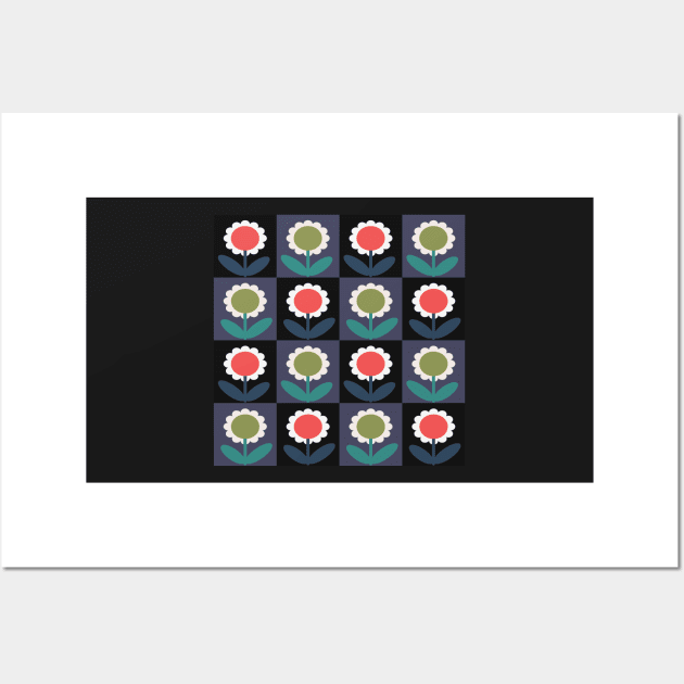 retro mid century flower pattern Wall Art by pauloneill-art